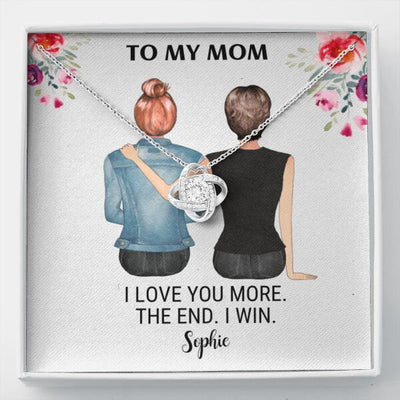 Gift for Mom I Love You More Love Knot Necklace Personalized Message Card