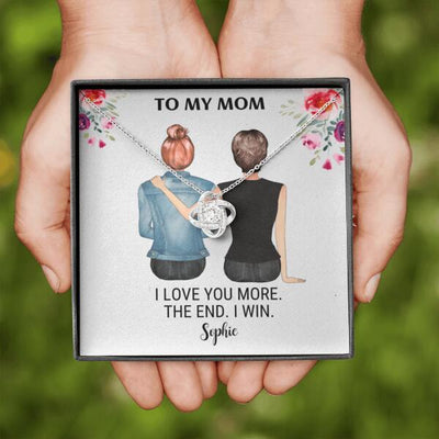 Gift for Mom I Love You More Love Knot Necklace Personalized Message Card