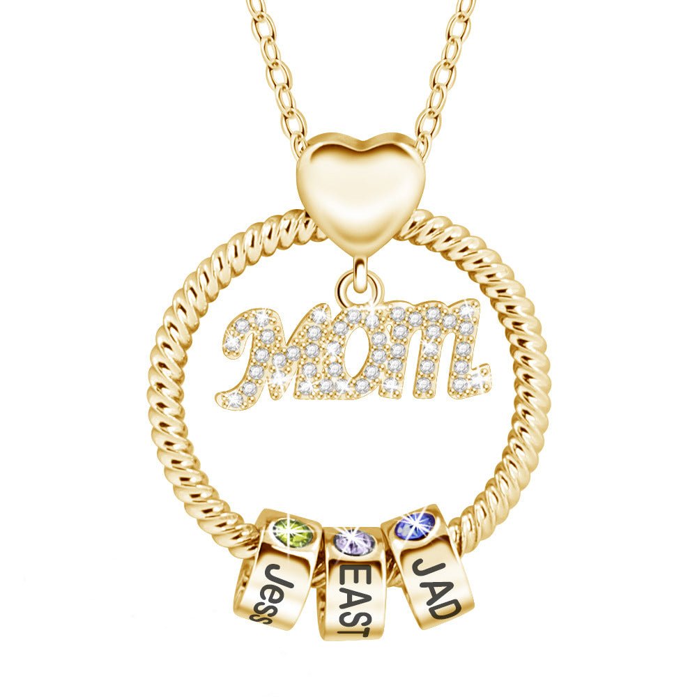 Custom Engraved Beads Necklace With Birthstones Gifts For Mom