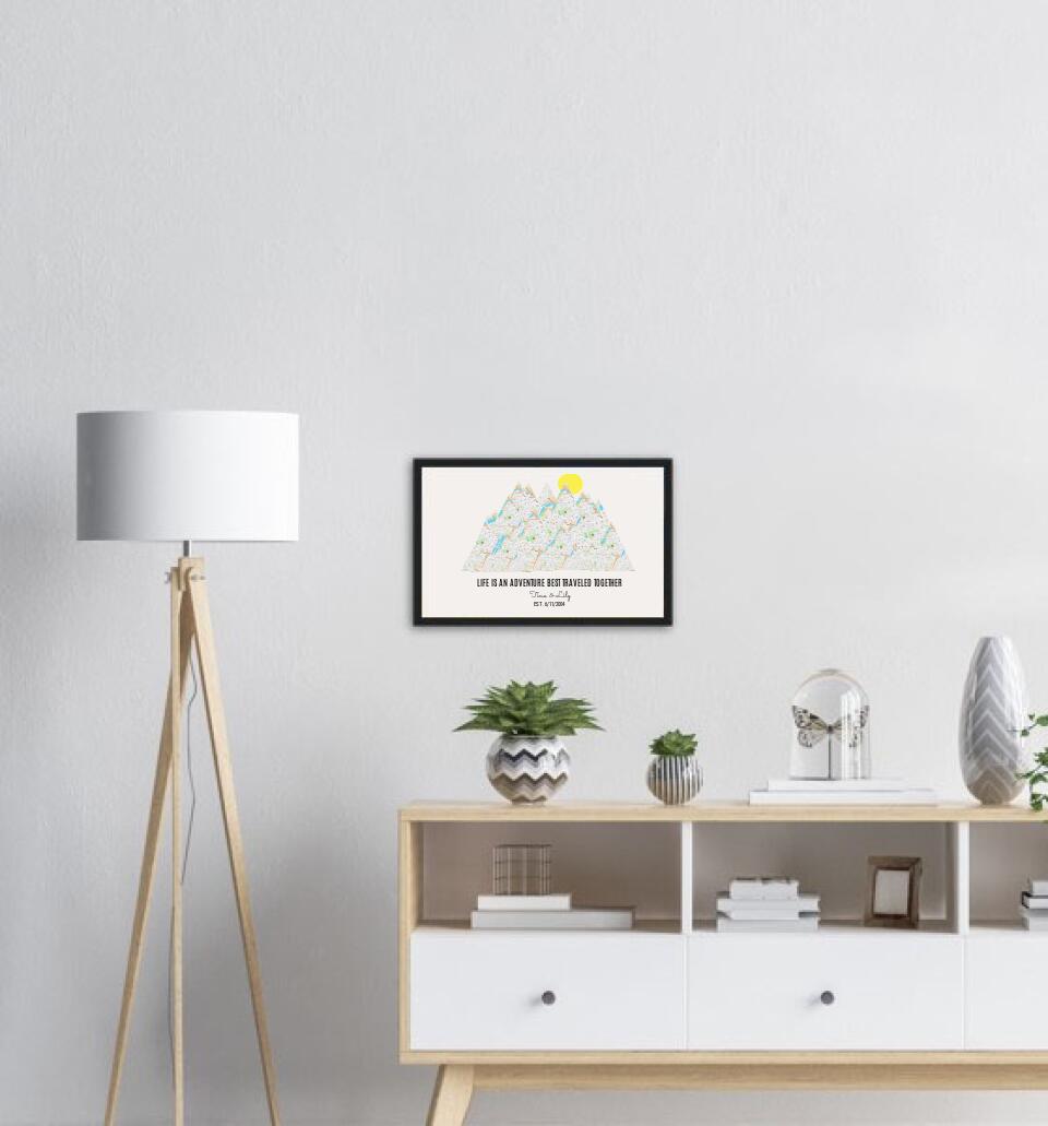 Personalized Milestones Map Print: 3-8 Locations Mountain Wall Art, Custom Travel Poster