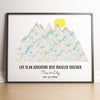 Personalized Milestones Map Print: 3-8 Locations Mountain Wall Art, Custom Travel Poster
