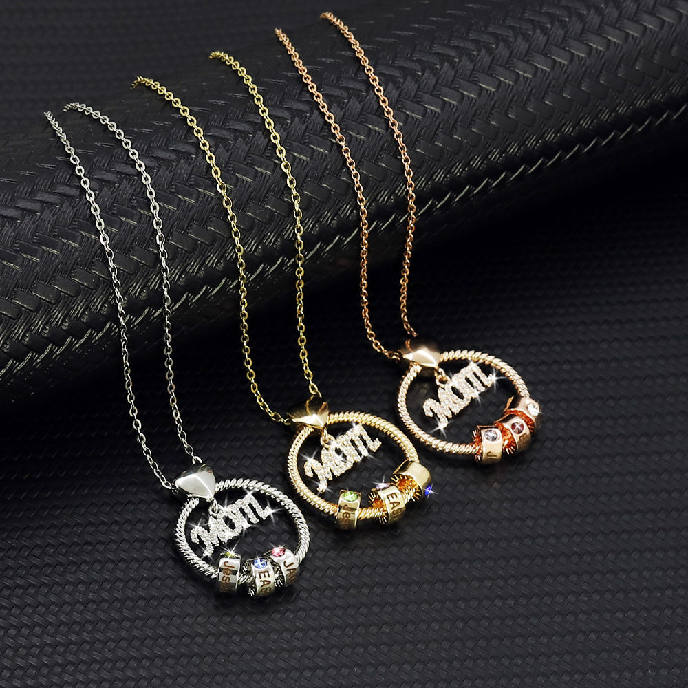 Custom Engraved Beads Necklace With Birthstones Gifts For Mom