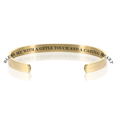 BLESS ME WITH A GENTLE TOUCH AND A CARING HEART BRACELET BANGLE - Gold
