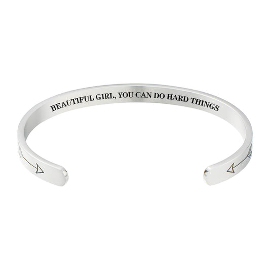 Beautiful Girl, You Can Do Hard Things Cuff Bracelet Bracelet - Inspirational Mantra Cuff Bracelets for Women Friend Encouragement Gift for Her Personalized Birthday Jewelry