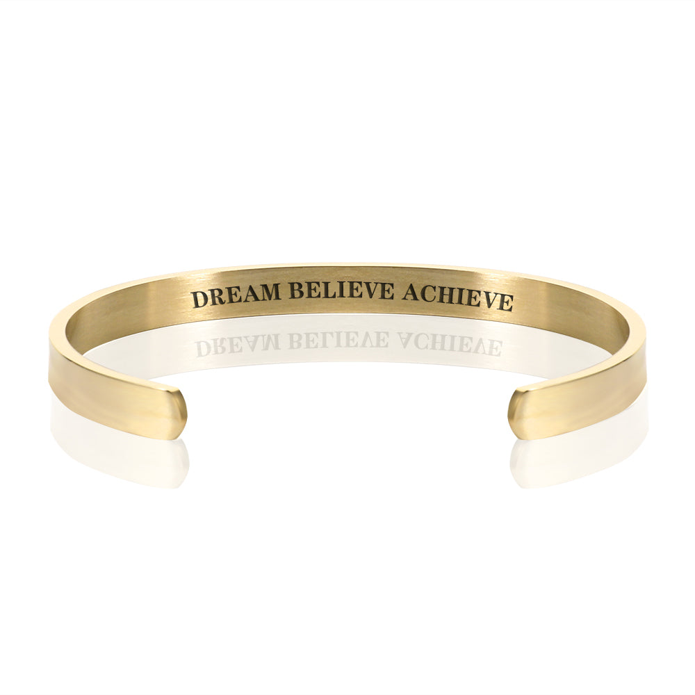 DREAM BELIEVE ACHIEVE BRACELET BANGLE - Gold