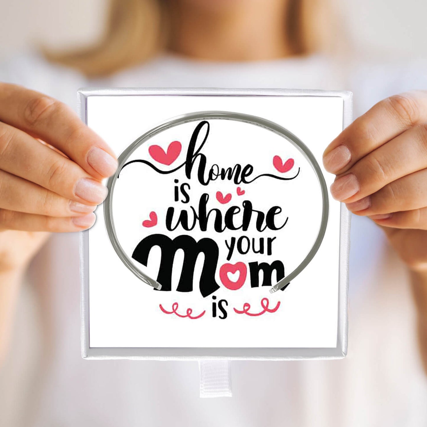 Home Is Where Your Mom Is Adjustable Cuff  Bracelet - Perfect Christmas Birthday, Mother's Day And Valentine's Day Inspirational Jewelry Gifts For Mom