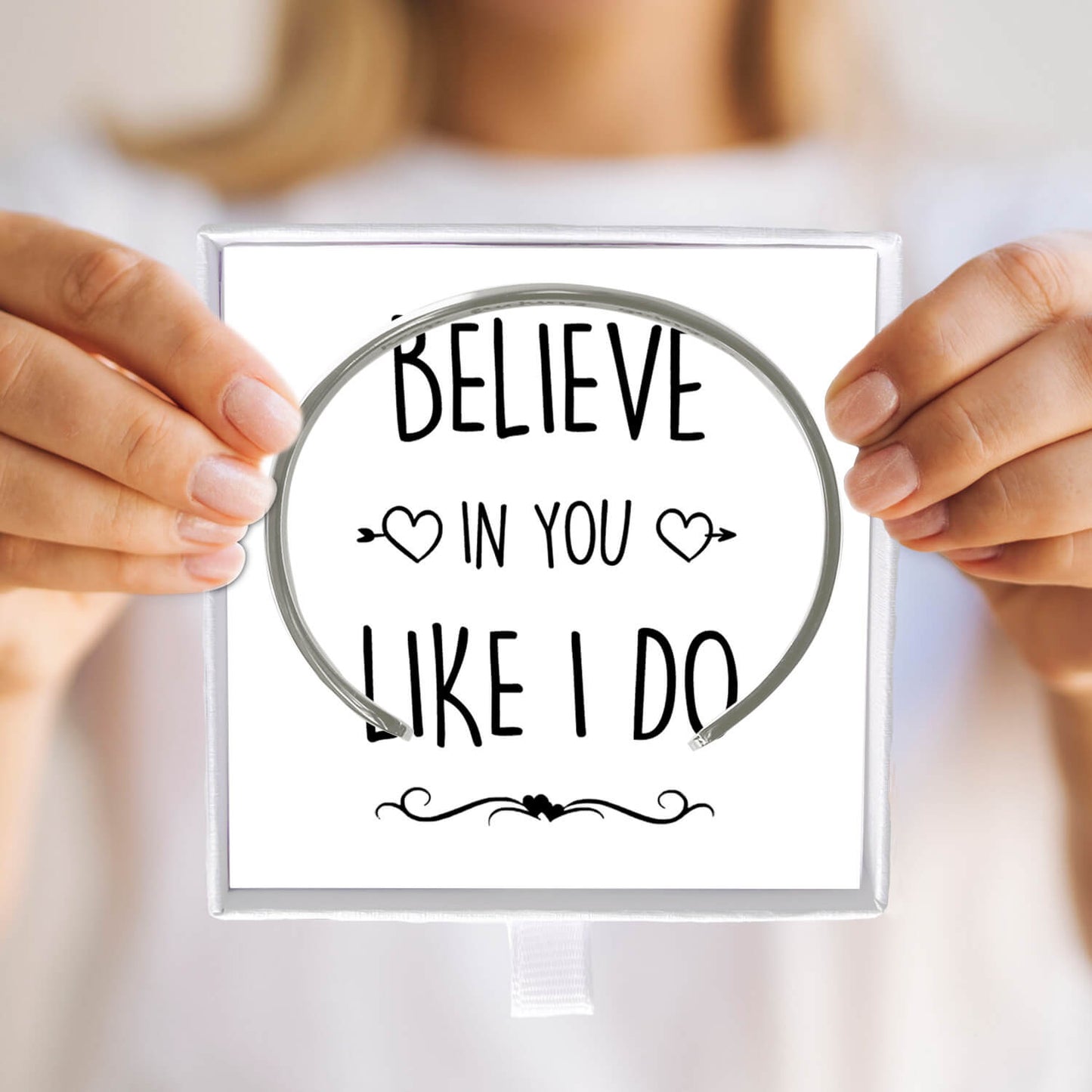Believe In You Like I Do Bracelet - Inspirational Mantra Cuff Bracelets for Women Friend Encouragement Gift for Her Personalized Birthday Jewelry