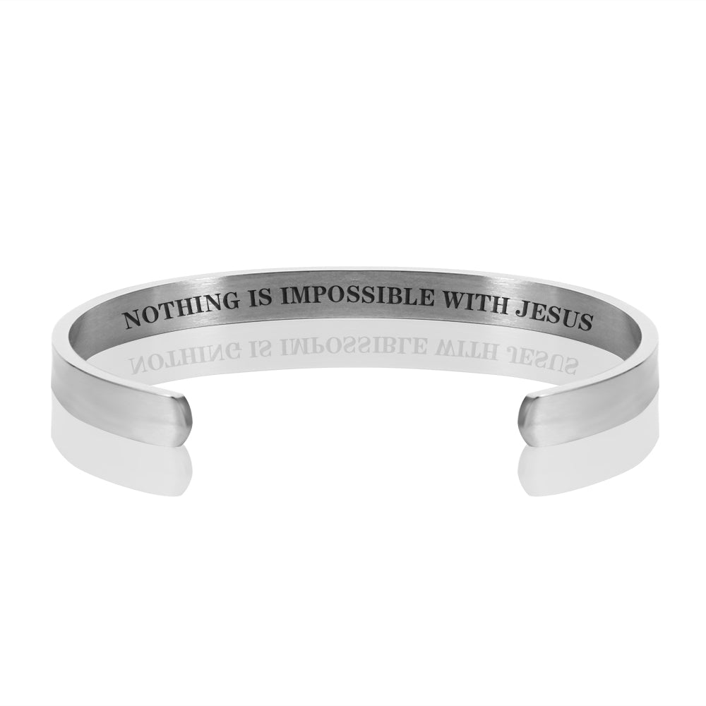 NOTHING IS IMPOSSIBLE WITH JESUS BRACELET BANGLE - Silver