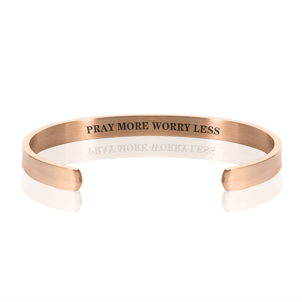 PRAY MORE WORRY LESS BRACELET BANGLE - Rose Gold