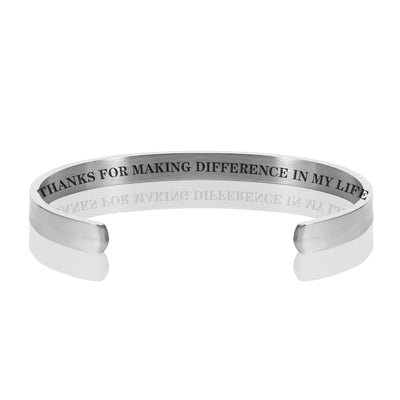 THANKS FOR MAKING DIFFERENCE IN MY LIFE BRACELET BANGLE - Silver