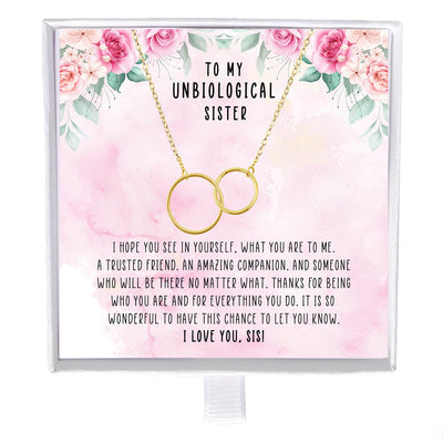 Unbiological Sister Best Friend Gift Necklace, Long Distance, Quotes, Friends Forever, Double Circles