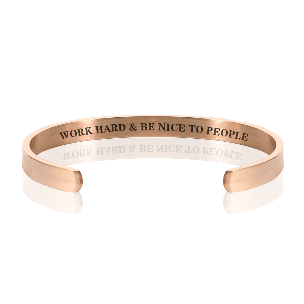 WORK HARD & BE NICE TO PEOPLE BRACELET BANGLE - Rose Gold