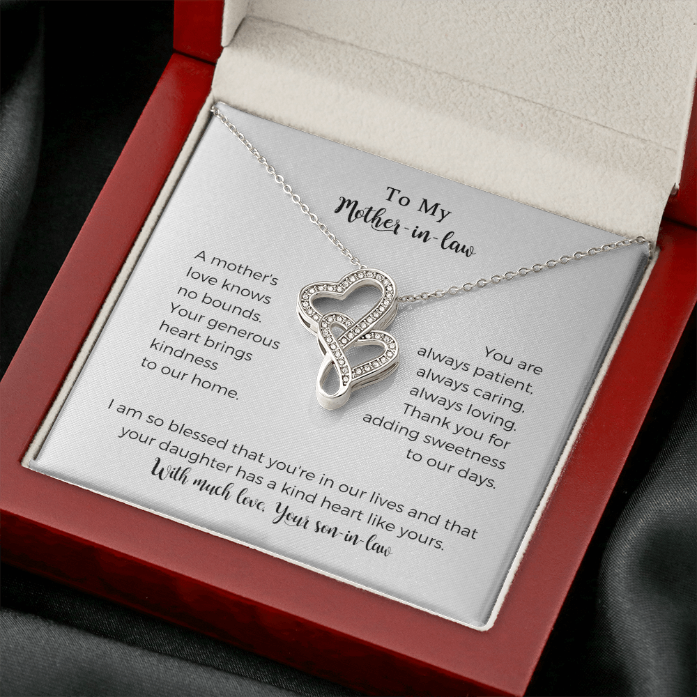 To My Mother-in-law, A Mother's Love Knows No Bounds, Double Hearts Necklace, Mother Gift For Valentine's, Birthday, Anniversary For Mom