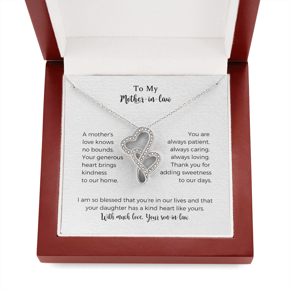 To My Mother-in-law, A Mother's Love Knows No Bounds, Double Hearts Necklace, Mother Gift For Valentine's, Birthday, Anniversary For Mom