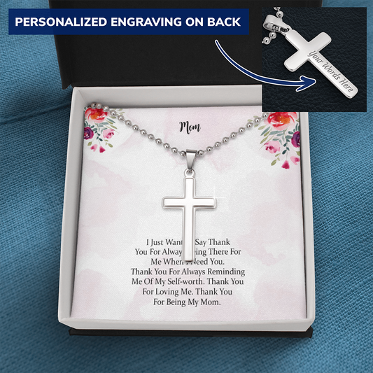 Personalized Gift Cross Necklace Necklace For Mom Thank You For Being My Mom，Mother Gift For Valentine's, Birthday, Anniversary