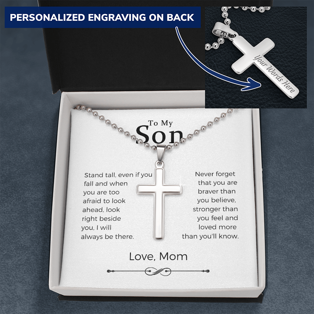 To My Son Cross Necklace  Gift From Mom, Son Jewelry, Small Cross Necklace For Men Boy, Cuban Chain Necklace For Son, Mother To Son Gifts, Gifts For Son Birthday