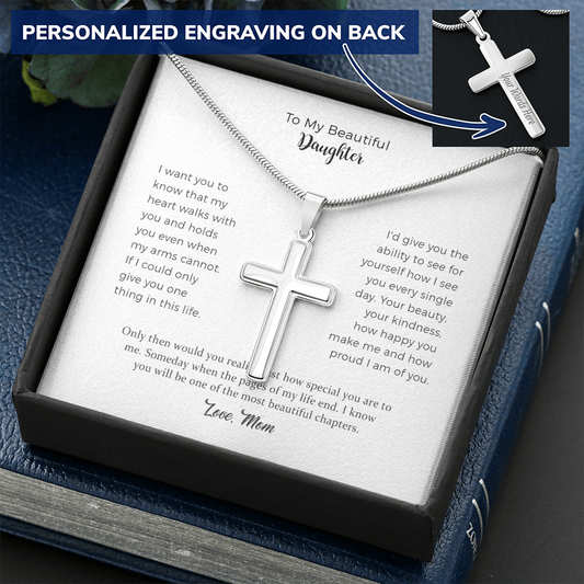 Personalized Cross Necklace Gift From Mom To Daughter, Daughter Birthday Gift