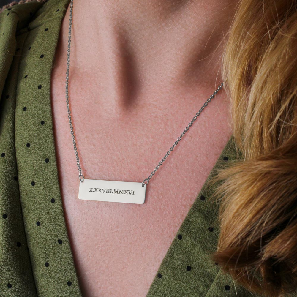 Roman Numeral Date Necklace, Custom Necklace Gift For She