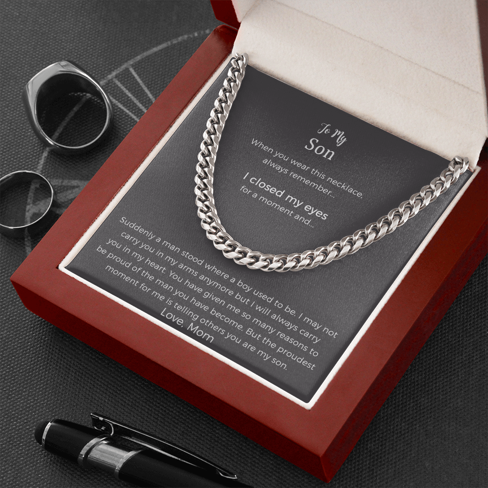 Sentimental Son Gifts From Mom, Son Cuban Chain Necklace, Mother To Son Gifts, Gifts For Son Birthday, Unique Gifts For Son From Mother