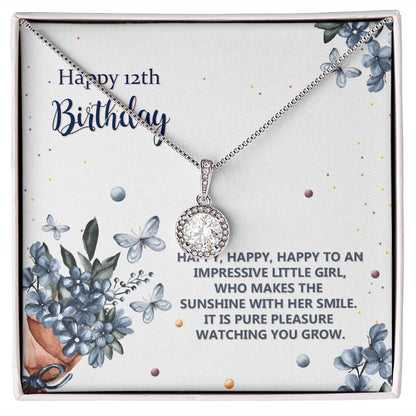 12th Birthday Gift for Her - Necklace for 12 Year Old Birthday - Beautiful Preteen Girl Birthday Pendant 14K White Gold Finish / Luxury Box w/LED