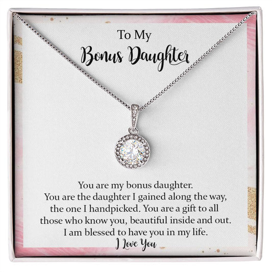 To My Bonus Daughter Eternal Hope Necklace，Step Daughter Gift from Stepmom Stepdad，Jewelry Gift for Daughter on Birthday, Christmas, Graduation with Message Card