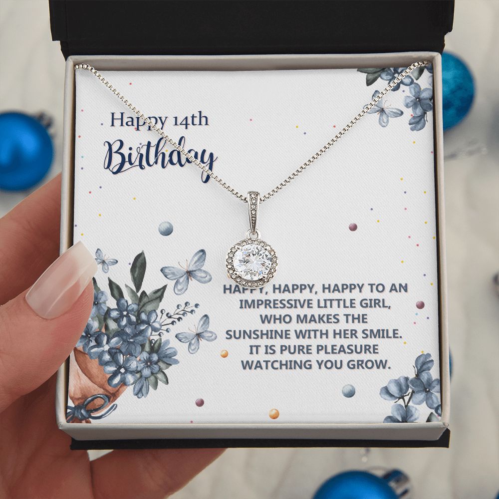 14th Birthday Gift for Her - Necklace for 14 Year Old Birthday - Beautiful Teenage Girl Birthday Pendant 18K Yellow Gold Finish / Luxury Box w/LED