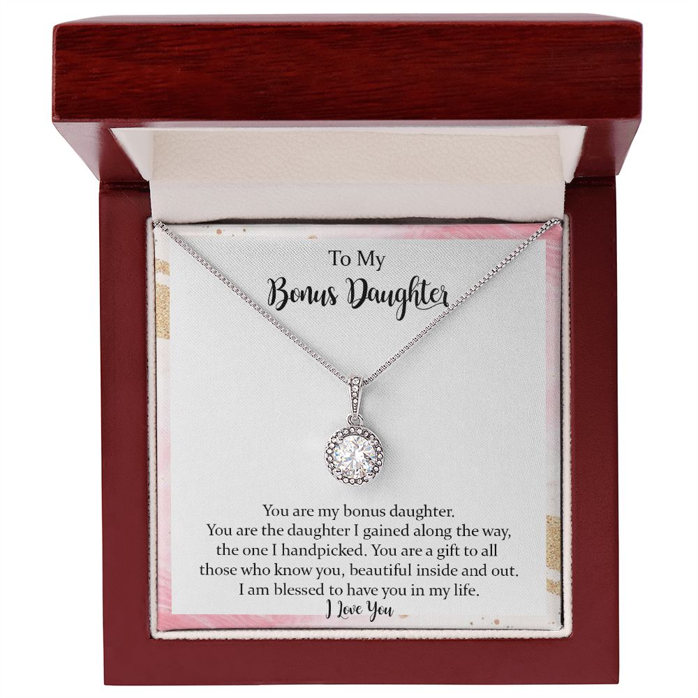 To My Bonus Daughter Eternal Hope Necklace，Step Daughter Gift from Stepmom Stepdad，Jewelry Gift for Daughter on Birthday, Christmas, Graduation with Message Card