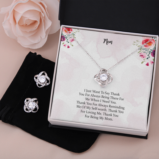 Love Knot Earring & Necklace Set Gift For Mom Thank You For Being My Mom, Mother Gift For Valentine's, Birthday, Anniversary