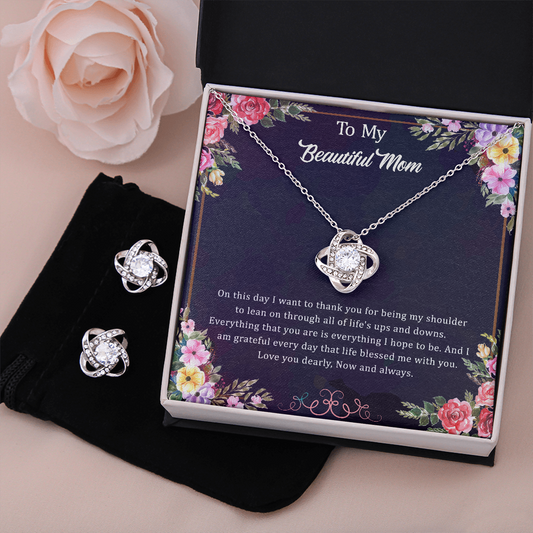 To My Beautiful Mom Love Knot Earring & Necklace Set Gifts, Mother Gift For Valentine's, Birthday, Anniversary
