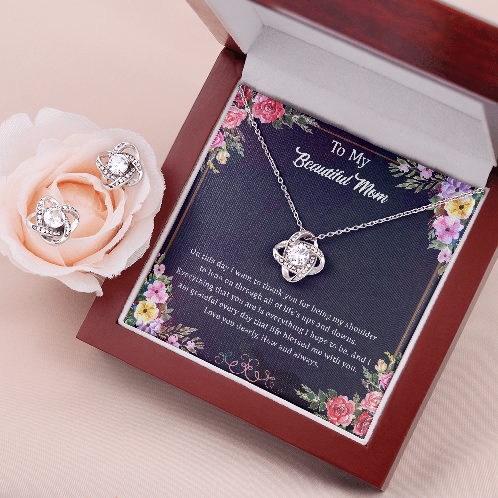 To My Beautiful Mom Love Knot Earring & Necklace Set Gifts, Mother Gift For Valentine's, Birthday, Anniversary