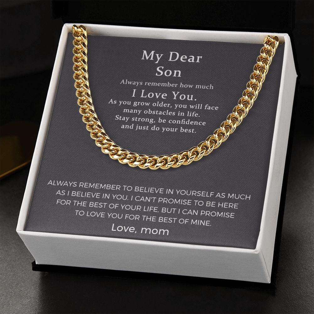 To My Son Cuban Chain Necklace from Mom, Mother to Son Gifts, Jewelry Gifts for Son Birthday Christmas Anniversary.