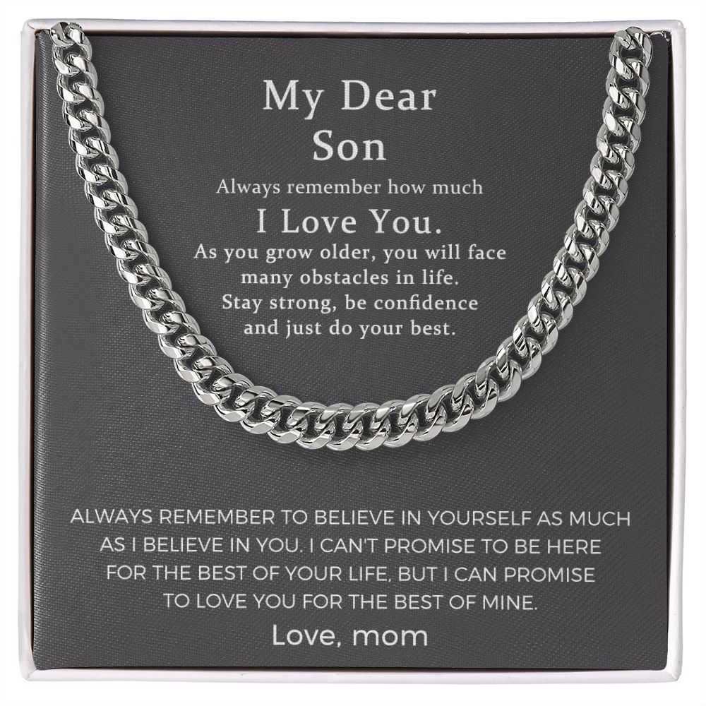 To My Son Cuban Chain Necklace from Mom, Mother to Son Gifts, Jewelry Gifts for Son Birthday Christmas Anniversary.