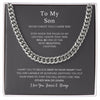 To My Son Stainless Steel Cuban Chain Necklace， Son Necklace from Mom Dad, Unique Christmas, Graduation, Birthday Gifts for Son from Father Mother with Message Card