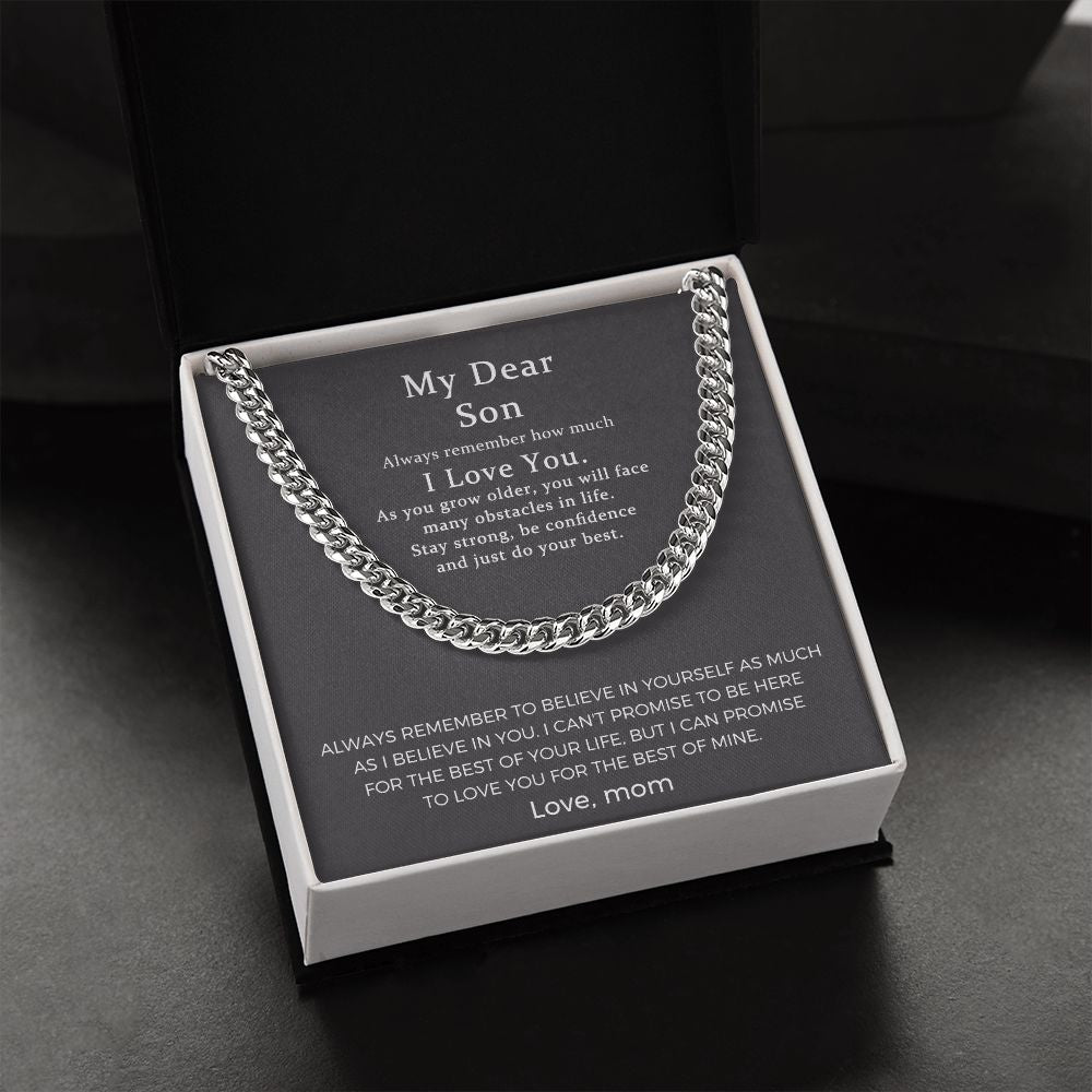 To My Son Cuban Chain Necklace from Mom, Mother to Son Gifts, Jewelry Gifts for Son Birthday Christmas Anniversary.