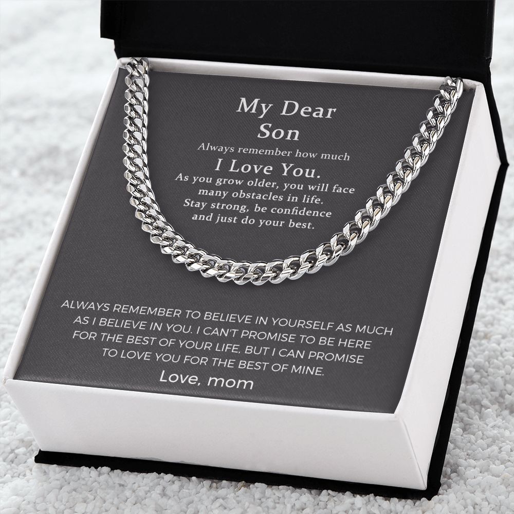 To My Son Cuban Chain Necklace from Mom, Mother to Son Gifts, Jewelry Gifts for Son Birthday Christmas Anniversary.