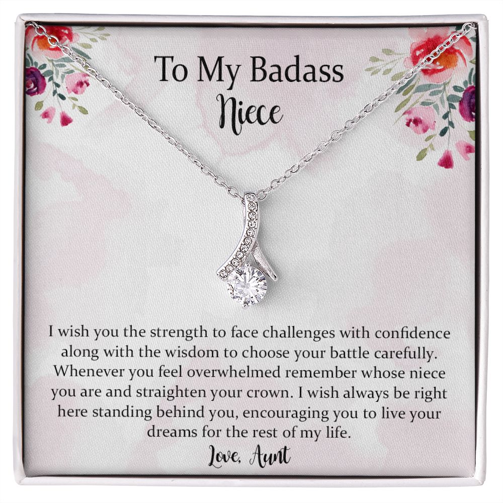 To My Badass Niece, Aunt Neice Alluring Beauty Necklace, Niece Birthday Gift