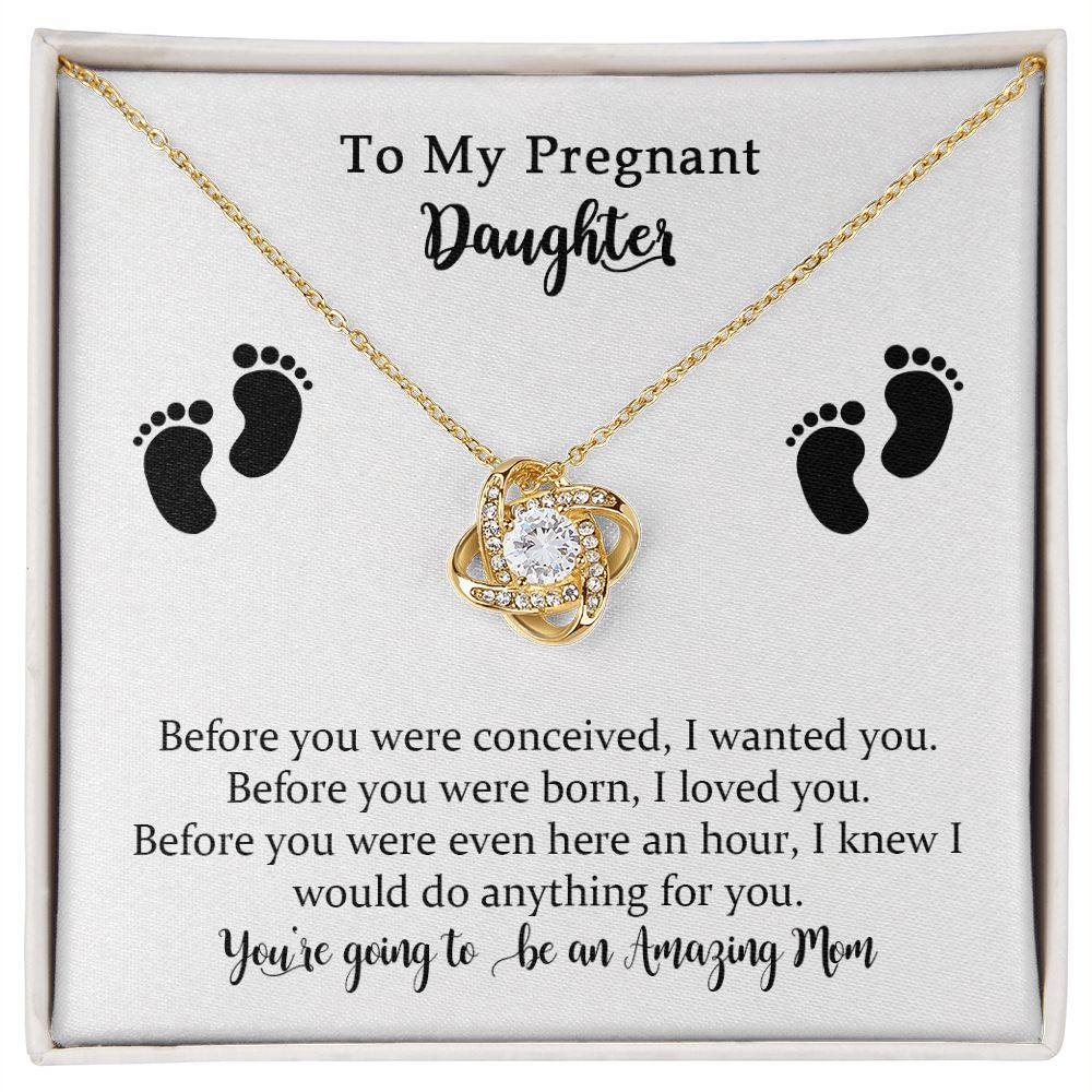 Pregnancy Love Knot Necklace from Mom, To My Daughter Jewelry Gift on Your Pregnancy，Mom to Be Gift，Pregnancy Necklace for Expecting New Mom with Message Card