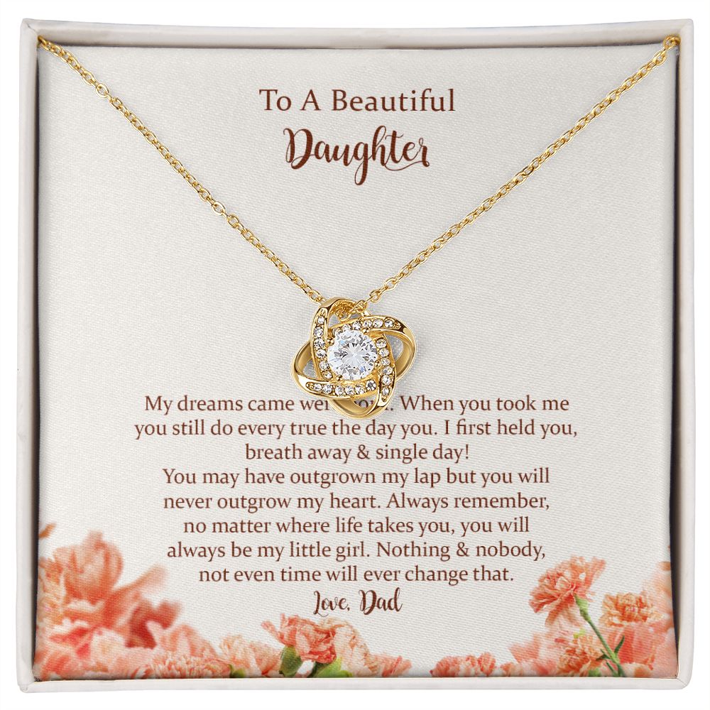 Daughter Love Knot Necklace Gift from Dad, Inspirational Gifts for Daughter from Father, Birthday Christmas Graduation Gifts for Teen Girls Women with Message Card
