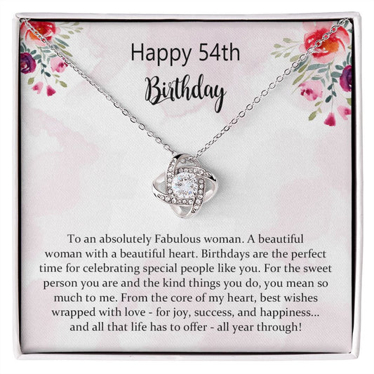 54th Birthday Gifts for Women, Best Love Knot Necklace Gifts for 54 Year Old Woman, Birthday Jewelry Gifts for Girls, Sister, Friend, with Message Card and Gift Box