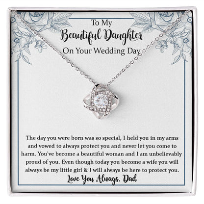 Daughter Wedding Gift from Mom Dad, Unique Wedding Love Knot Necklace Gifts for Daughter from Mom on Wedding Day, Bride Gifts for Wedding Day with Message Card