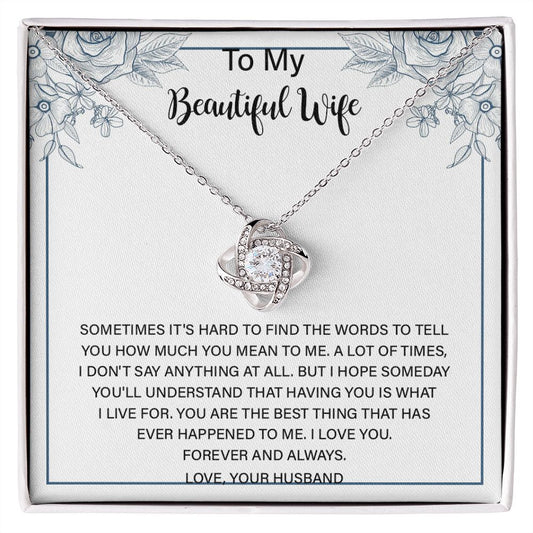 Love Knot Necklace Gifts for Wife from Husband, Jewelry Gifts for Women, Wedding Anniversary Birthday Christmas Gifts for Wife, Gift Items for Women with a Message Card