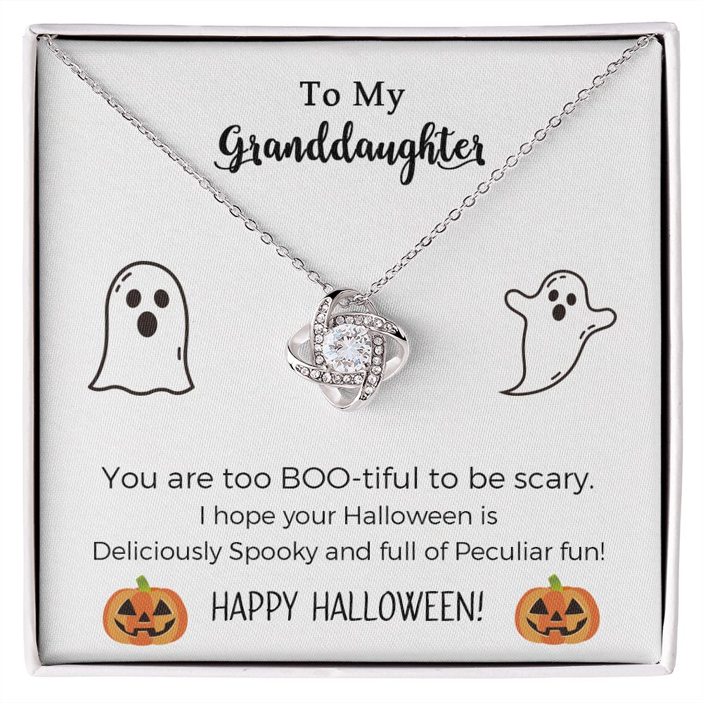 Happy Halloween love knot necklace Gift for Granddaughter, Granddaughter Jewelry Gifts from Grandma, Halloween Pendant Gift Ideas with Message Card and Gift Box