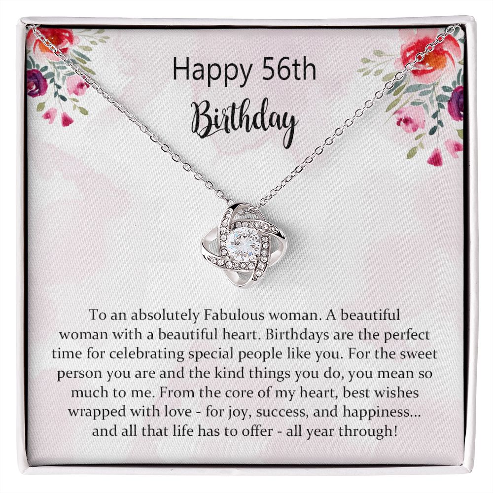 56th Birthday Gifts for Women, Best Love Knot Necklace Gifts for 56 Year Old Woman, Birthday Jewelry Gifts for Girls, Sister, Friend, with Message Card and Gift Box