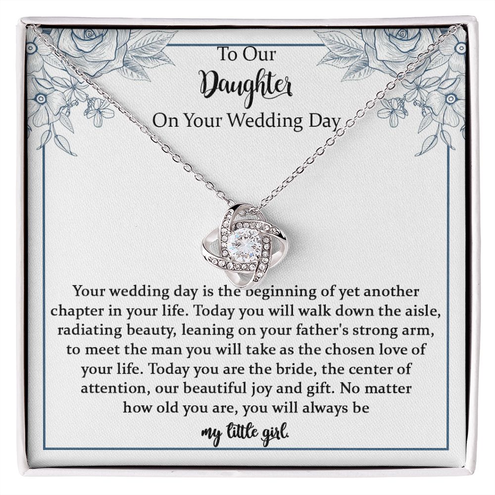 Daughter Wedding Gift from Mom Dad， To My Daughter Love Knot Necklace on Her Wedding Day，Bride Jewelry Gift from Mother Father, Mother to Bride Gift with Message Card