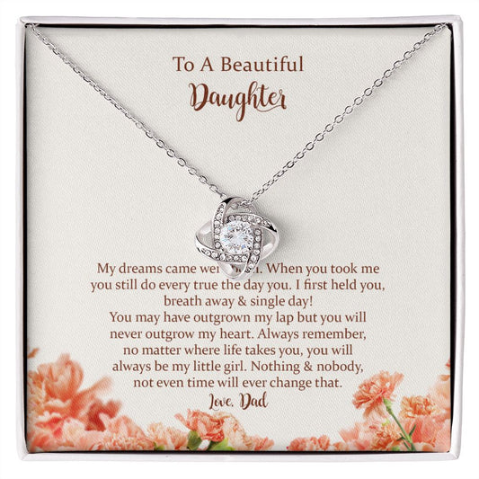 Daughter Love Knot Necklace Gift from Dad, Inspirational Gifts for Daughter from Father, Birthday Christmas Graduation Gifts for Teen Girls Women with Message Card