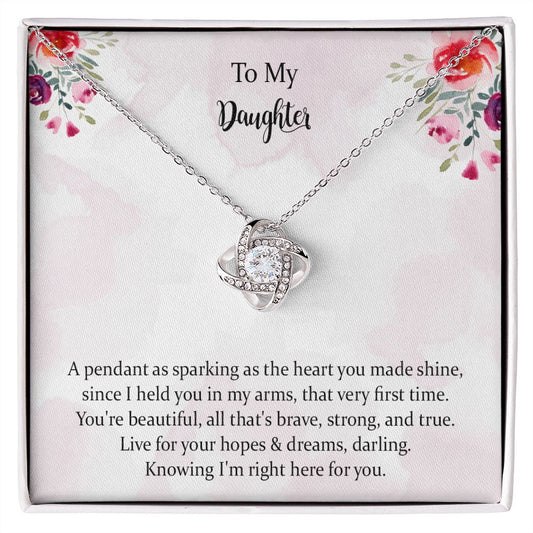 Daughter Love Knot Necklace Gift from Mom Dad, Christmas Gifts for Teenage Girls, Jewelry Gift for Daughter from Mother Father on Birthday, Graduation  with Message Card