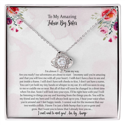 Promoted to Big Sister Gift Love Knot Necklace, New Sister Gift, Baby Shower Gift Girl, Gift For Soon to be Sister Reveal Sister Announcement