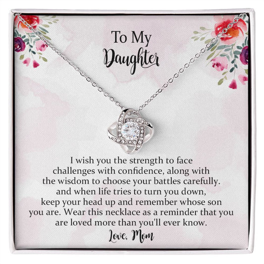 To My Beautiful Daughter Love Knot Necklace，Gift for Daughter from Mom, Mother Daughter Necklace, Birthday, Graduation Christmas Jewelry Gifts for My Beautiful Daugther with Message Card