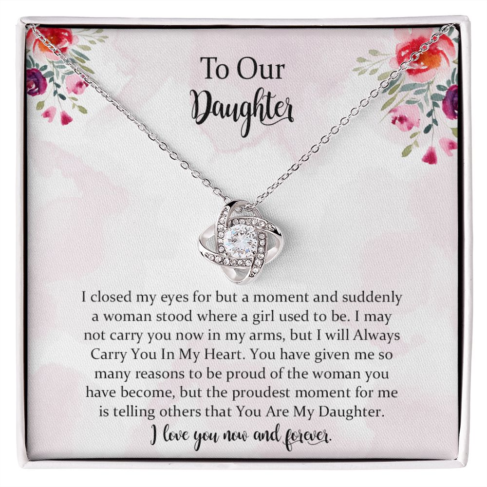 Daughter Gift from Mom， To My Daughter Love Knot Necklace， Gift for Daughter from Mother， Birthday Graduation Christmas Jewelry Gifts for My Beautiful Daugther with Message Card.