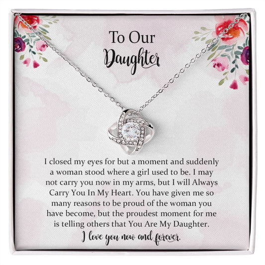 Daughter Gift from Mom， To My Daughter Love Knot Necklace， Gift for Daughter from Mother， Birthday Graduation Christmas Jewelry Gifts for My Beautiful Daugther with Message Card.